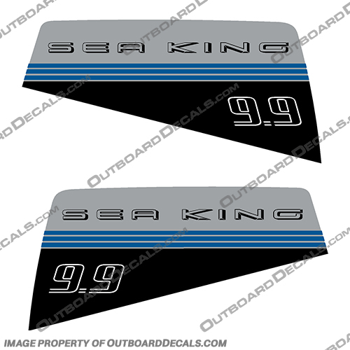 Sea King 9.9HP Decals sea, king, 9.9, 9.9hp, hp, boat, stickers, decals, set, decal, silver, blue, outboard, engine, 