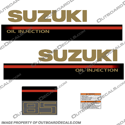 Suzuki 85hp Oil Injection Outboard Engine Decal Kit - 1995 - 1997 suzuki, 85hp, 85, hp, oil, injected ,outboard, engine, decal, kit, stickers, decals, boat, motor, 1995, 1996, 1997, 95, 96, 97, 