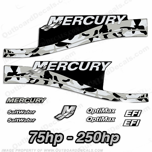 Mercury 75hp - 250hp Decals - Gray Camo INCR10Aug2021