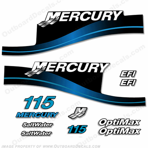 Mercury 115hp EFI/Optimax Decal Kit (Blue) 115 hp, 115, 115-hp, mercury, horsepower, horse power, horse-power, INCR10Aug2021