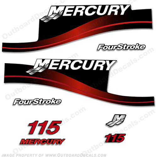 Mercury 115hp 4-Stroke Decal Kit 1999-2004 (Red) 115 hp, 115, four, stroke, four stroke, four-stroke, 4 stroke, 4stroke, fourstroke, 115-hp, mercury, horsepower, horse power, horse-power, INCR10Aug2021