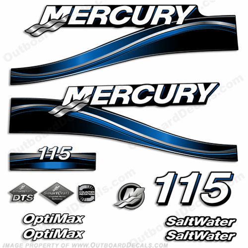 Mercury 115hp "Optimax" Saltwater Decals - 2005 (Blue) INCR10Aug2021