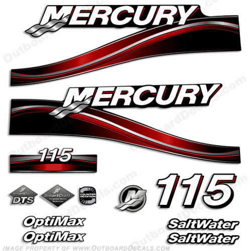 Mercury 115hp "Optimax" Saltwater Decals - 2005 (Red) INCR10Aug2021