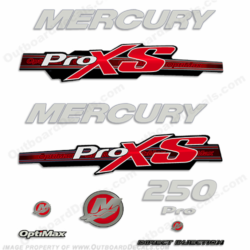 Mercury 250hp ProXS 2013+ Style Decals - Red/Silver pro xs, optimax proxs, optimax pro xs, optimax pro-xs, pro-xs, 250 hp, INCR10Aug2021