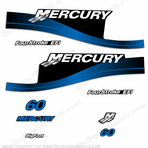 Mercury 60hp FourStroke EFI Decals (Blue) 1999 - 2004 Mercury, 60, 60hp, 60 hp, FourStroke, Four Stroke, 4 stroke, 4stroke, 4-stroke, EFI, Decal, Decals,Red, Blue Tan, Camo, Camouflage, Camoflage, 1999, 2000, 2001, 2002, 2003, 2004