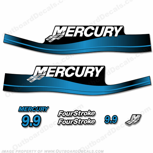 Mercury 9.9hp 4-Stroke Decal Kit 1999-2006 (Blue) 9.9 hp, 9hp, 9 hp, 9.9, 9, 1995, 1996, 1997, 95, 96, 97, 98, 94, 4 stroke, 4-stroke, four stroke, fourstroke, four-stroke, INCR10Aug2021