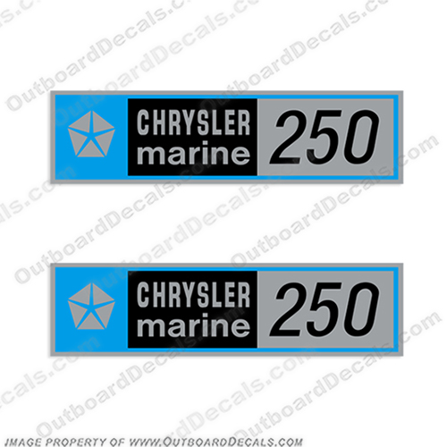 Chrysler Marine 250 Boat Engine Decals (Set of 2) outboard, engine, gas, fuel, tank, decal, sticker, replacement, new, chrystler, chrysler, marine, 225hp, 225, 250, 250hp, INCR10Aug2021