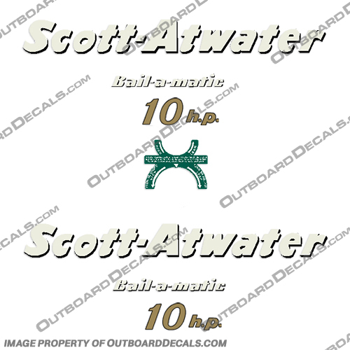 Scott Atwater 10hp Bail-a-matic Decal Kit - 1956 Scott, atwater, 10, 10hp, horse, power, horsepower, hp, bail, a, matic, bail a matic, bail-a-matic, bail - a - matic, bail-o-matic, decal, decals, kit, 1956, 56