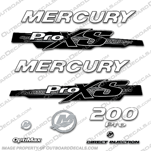 Mercury 200hp ProXS 2013+ Style Decals - White/Black pro xs, optimax proxs, optimax pro xs, optimax pro-xs, pro-xs, 200, 200hp, 200 hp, hp, horsepower, white, black, white/black,