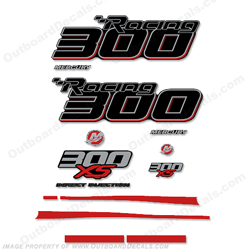Mercury Racing Optimax 300XS DFI DECAL SET 8M0121263 - With Stripes! 300, 300-xs, 300 xs, xs, 016 2017 Mercury Racing 300 hp Optimax 300XS decal set replica (All domed decals and emblem as flat vinyl decals Non OEM)  Referenced Part number: 8M0121263  Made as decal Upgrade for 2006-2017 Outboard motor covers. RACE OUTBOARD HIGH PERFORMANCE 3.2L 300XS OPTIMAX 1.62:1 300 XS L SM PN: 881288T64 ,898103T93, 8M0121265. , INCR10Aug2021