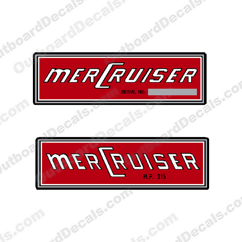 Mercruiser Pre-Alpha 215HP Stern Drive Decals - Model 215H, 215E 215H, 215E, Pre, Alpha, Stern, Drive, 1970, 1971, 1972, outboard, motor, engine, sticker, stickers, decal, decals, kit