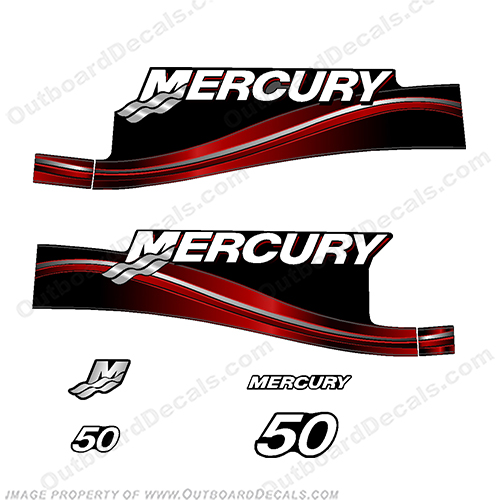 Mercury 50hp 2 Stroke with oil window Decal Kit 2005 - 2009  50 hp, 2 stroke, 2005, 2006, 2007, 2008, 2009, oil, window, INCR10Aug2021
