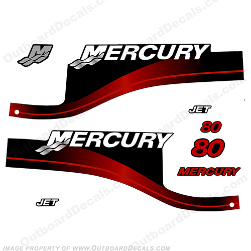 Mercury 80hp "Jet Drive" Two Stroke Decals (Red)  80, 80 hp, jetdrive, 1999,  2000, 2001, 2002, 2003, 2004, 2005, 2006, INCR10Aug2021