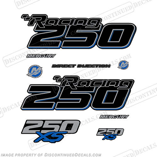 Mercury Racing Optimax 250XS DFI DECAL SET BLUE 8M0121262  250, 250-xs, 250 xs, xs, dfi, 2016 2017 Mercury Racing 250 hp Optimax 250XS decal set replica (All domed decals and emblem as flat vinyl decals Non OEM)  Referenced Part number: 8M0121263  Made as decal Upgrade for 2006-2017 Outboard motor covers. RACE OUTBOARD HIGH PERFORMANCE 3.2L 300XS OPTIMAX 1.62:1 300 XS L SM PN: 881288T64 ,898103T93, 8M0121265. , INCR10Aug2021