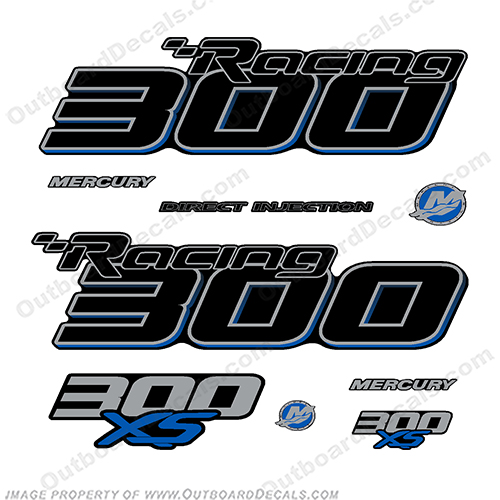 Mercury Racing Optimax 300XS DFI DECAL SET BLUE 8M0121262   300, 300-xs, 300 xs, xs, dfi, 2016 2017 Mercury Racing 300 hp Optimax 300XS decal set replica (All domed decals and emblem as flat vinyl decals Non OEM)  Referenced Part number: 8M0121263  Made as decal Upgrade for 2006-2017 Outboard motor covers. RACE OUTBOARD HIGH PERFORMANCE 3.2L 300XS OPTIMAX 1.62:1 300 XS L SM PN: 881288T64 ,898103T93, 8M0121265. , INCR10Aug2021