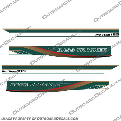 Bass Tracker Pro Team 185 Decals - Green / Gold / Red Bass, tracker, fish, the, finest, boat, boats, logo, lettering, decal, sticker, hull, sticker, pro, team, 185, green, gold, red, decals, stickers, basstracker, 