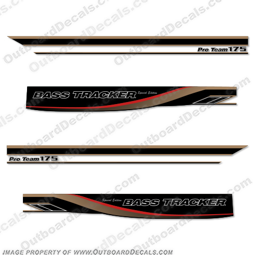 Bass Tracker Pro Team 175 Decals - Black / Gold / Red  Bass, tracker, fish, the, finest, boat, boats, logo, lettering, decal, sticker, hull, sticker,INCR10Aug2021 