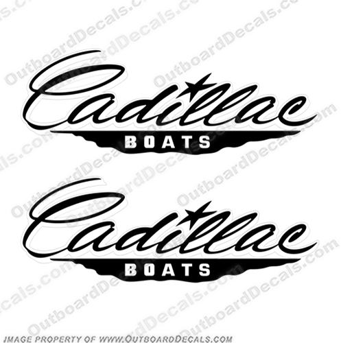 Cadillac Boat Decals - Black/White (Set of 2)  boat, logo, lettering, label, decal, sticker, kit, set, cadillac, caddy