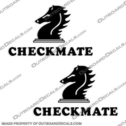 Checkmate PowerBoats Logo Decals (Set of 2) - Any Color!  check, mate, checkmate, power, boat, powerboat, decals, logos, stickers, set, of, 2, two, any, color, black, red, white, 