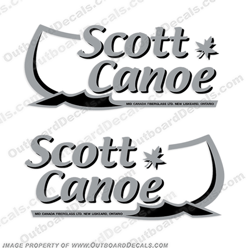 Scott Canoe Boat Decals - Black/Silver (Set of 2)  boat, logo, lettering, label, decal, sticker, kit, set, cadillac, scott, canoe, 