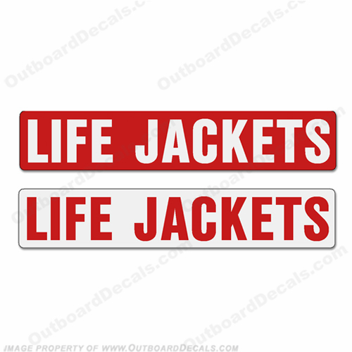 Boat Label Decals - Life Jackets (Set of 2) - Red or White Background INCR10Aug2021