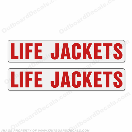 Boat Label Decals - Life Jackets (Set of 2) - Red or White Background - BS-LJ