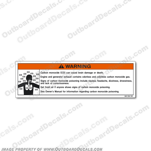 Warning Decal - Carbon Monoxide Hazard  NW-204-06 boat, logo, decal, capacity, plate, sticker, decal, regulation, coast, guard, warning, fuel, gas, diesel, safety, hazard, carbon, monoxide, co2, co, 2, 2x7, nw,204,06,05, INCR10Aug2021