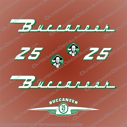 1953 -1955 Gale Buccaneer 25hp Boat Decals gale, buccaneer, 25hp, 25 hp, 25, hp, boat, decals, stickers, kit, vintage, outboard, motor, 