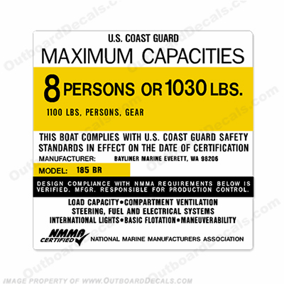 Bayliner 185 BR Capacity Decal - 8 Person INCR10Aug2021