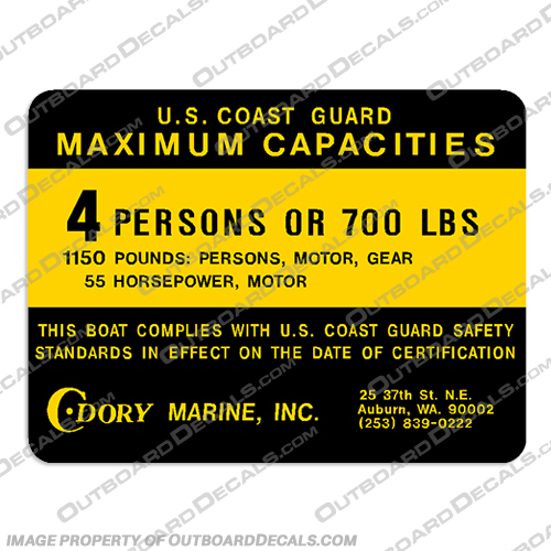 C Dory Marine Boat Decal - 4 Person Capacity Decal C, Dory, Marine, Boat, Decal, 4, four, person, people, capacity, decal, decals,