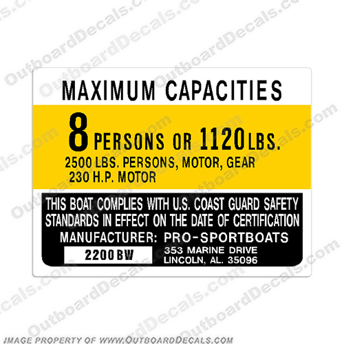 Pro-Sports 2200BW Decal - 8 Person  prosport, prosports, pro, sports, INCR10Aug2021, 2200, BW, 2200BW, pro-sports