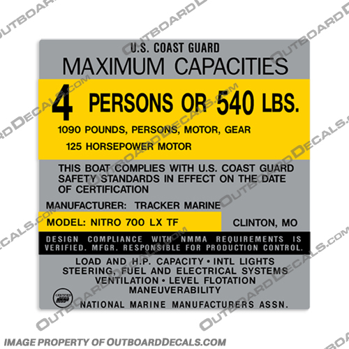Boat Capacity Plate Decal - Generic Type B - 4" Tall by 4" Wide boat, capacity, decal, sticker, kit, set, 4, by, 4, silver, 4x4, 4 x 4, 4 by 4,
