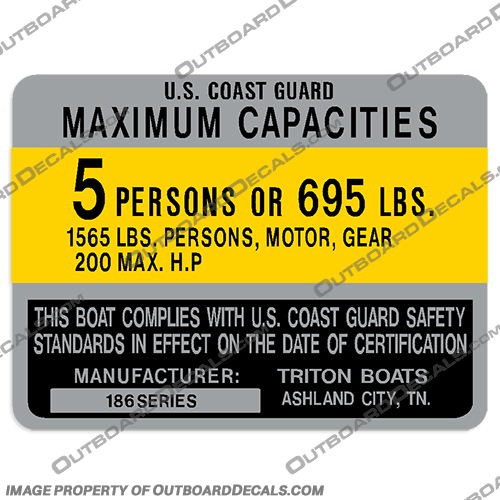 Triton 186 Series Boat Capacity Decal - 5 person Triton, 186, Series, Boat, Capacity, Decal, 5, person, five, people,
