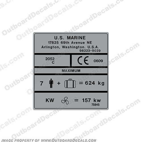 7 Person US Marine Decal - Silver capacity, decal, us, marine, 7, person, label, plate, sticker