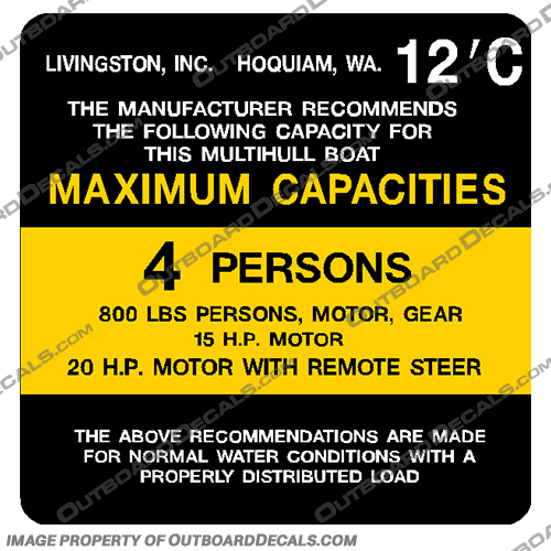 Livingston 12 C Capacity Decal - 4 Person capacity, plate, decal, livingston, 12, ft, 4, Person
