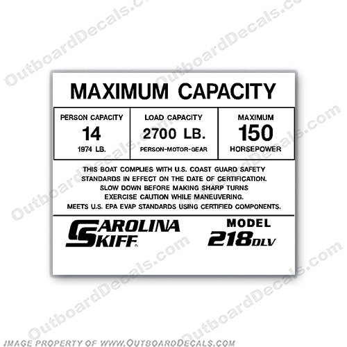 Carolina Skiff 218 DLV Decal - 14 Person Capacity Decal INCR10Aug2021