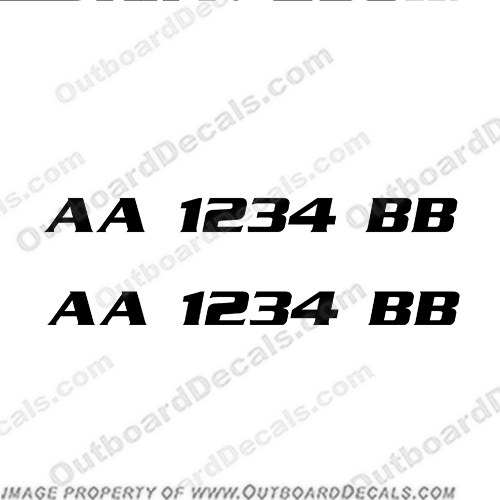 Boat Registration Number Decals in Carolina Skiff Font - You Choose Color!  carolina, skiff, font, boat, hull, registration, number, decal, sticker, kit, set