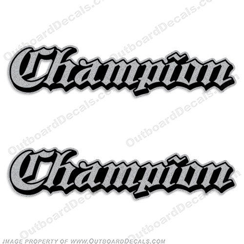 Champion Boat Logo Decals 1990+ 90s Style Ultra Metallic Silver (set of 2)  90s, champion, logo, decal, 1991, 1990, 90, 1992, 1993, 1994, 1995, 1996, INCR10Aug2021