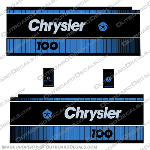 Chrysler 100hp 1980s Outboard Motor Decal Kit chrysler, decals, 100hp, 100, 1980, 80, 80s, 80s, boat, engine, stickers, decal, kit, vintage, motor,