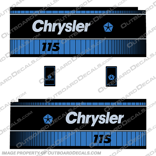 Chrysler 115hp 1980s Outboard Motor Decal Kit chrysler, decals, 115hp, 115, 1980, 80, 80s, 80s, boat, engine, stickers, decal, kit, vintage, motor,