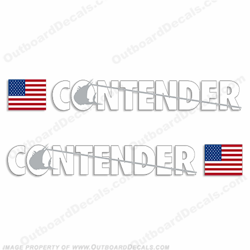 Contender Boat Logo Decal w/Flag - Set of 2 (White/Silver) INCR10Aug2021