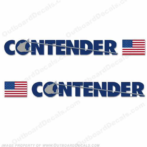 Contender Boat Logo Decal w/Flag - Set of 2 (Metallic Blue) INCR10Aug2021