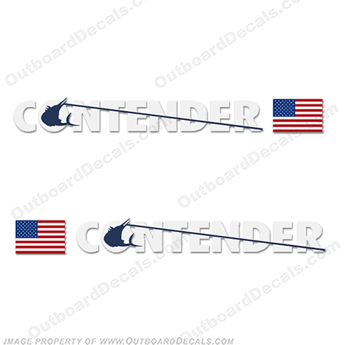 Contender Boat USA Flag Decals – Black/Gray – 32x3.8 Inches (Set Of 2 Stickers)