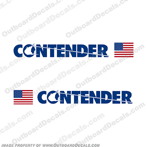 Contender Boat Logo Decal w/Flag - Set of 2 (Blue and White) INCR10Aug2021
