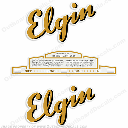 Elgin 1.25hp Outboard Motor Decals - 1948 elgin, 1.25hp, 1.25, hp, outboard, motor, decals, kit, stickers, vintage, engine 1948, 48, 