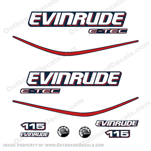 Evinrude 115hp E-Tec Decal Kit - 2004 - 2008 Blue Cowl Engine 115, 04, 05, 06, 07, 08, etec, johnson, evinrude, bombardier, blue, cowl,INCR10Aug2021