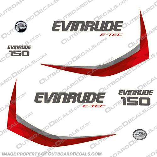 Evinrude 150hp G1 E-Tec Decal Kit (Graphic Red / Dark Grey) - 2011-2014 evinrude, decals, 150, hp, e-tec, 2015, g1, outboard, cowl stickers, red, stickers, kit, 2014, 2016, black, silver, boat, engine, dark, greay, dark grey, 2011, 2012, 2013,
