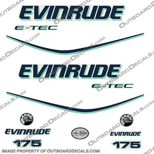 Evinrude 175hp E-Tec Decal Kit - Aqua - Blue  evinrude, 175, 175hp, e-tec, etec, outboard, decal, kit, stickers, set, aqua, custom, color, engine, boat, blue, 