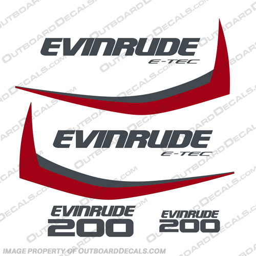 Evinrude 200hp G1 E-Tec Decal Kit (Red) - 2014-2016   evinrude, 200, 200hp, hp, e-tec, etec, 2013, 2012, 2014, g1, generation, outboard, engine, motor, decal, sticker, kit, set
