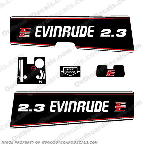Evinrude 2.3hp Decal Kit - 1993-1994  evinrude, 2.3, 23, 2, 3, hp, 1991, 1992, 1993, 1994, outboard, engine, motor, decal, sticker, kit, set, 91, 92, 93, 94